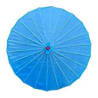 Light Blue Japanese Parasol 70cm Silk Wedding Umbrella with Vintage Floral Design and Sun Protection