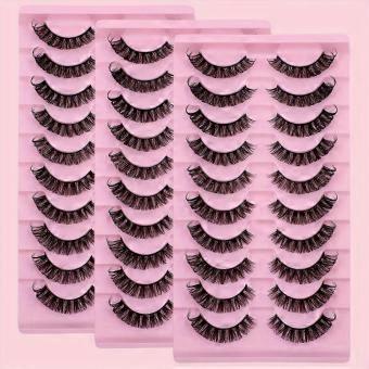 30 Pairs Soft False Eyelashes, Curled Reusable Fake Lashes, Skin Friendly Lightweight Fibers for Festivals, Parties