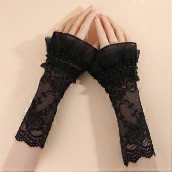Elegant Long Lace Cuff Embroidery With Ruffles Arm Sleeves Cuffs White Black Fake Cuff Women
