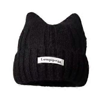 Gebreide muts met kattenoren voor dames, geschikt voor de herfst en winter, met een zachte, pluizige boord.