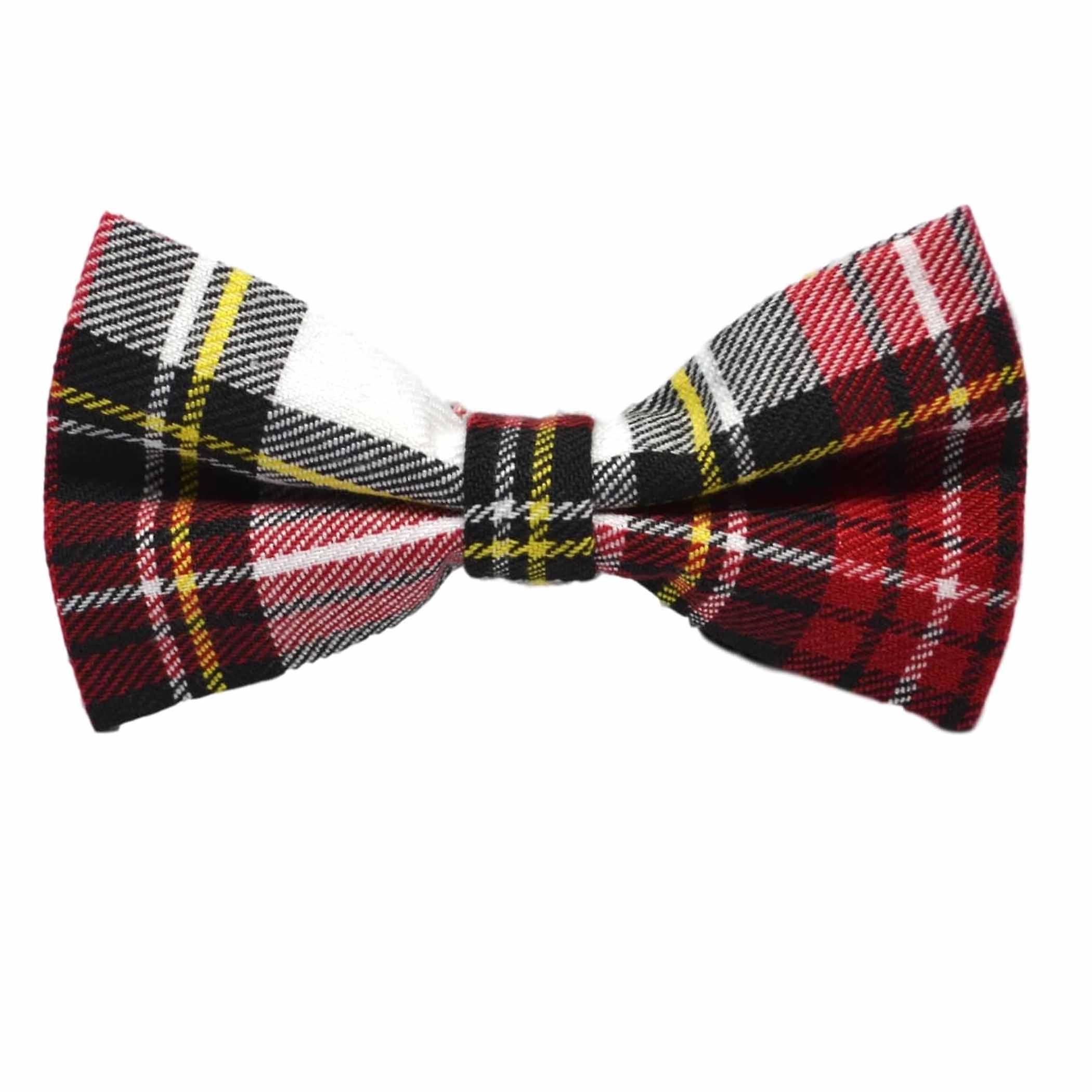 Traditional White &amp; Red Tartan Bow Tie