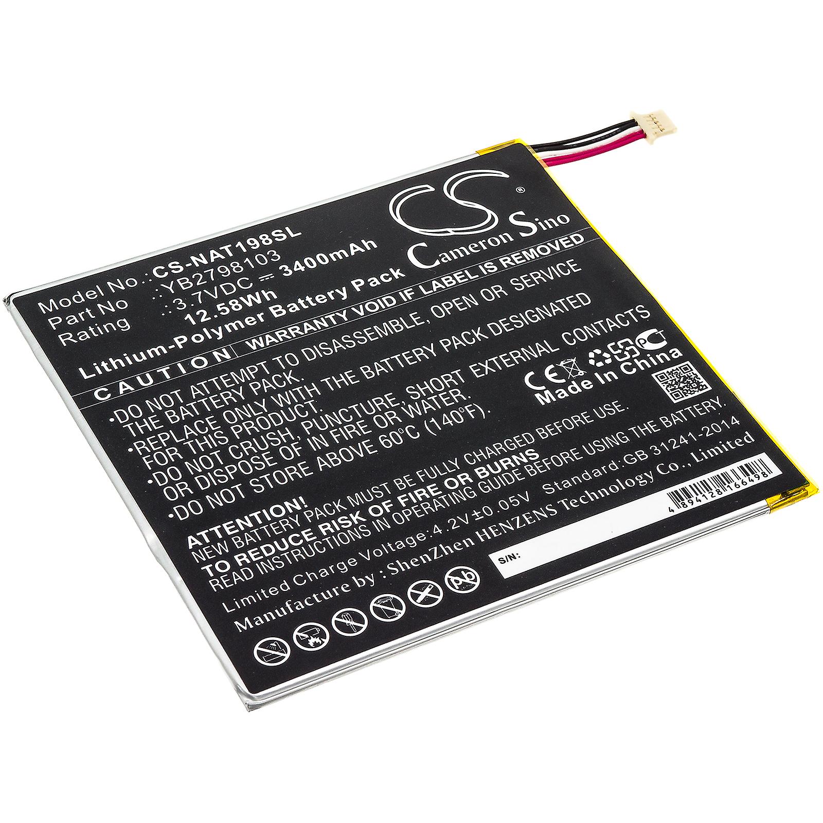 Battery for ONN ONA19TB002 Tablet 8 8" YB2798103 CS-NAT198SL 3400mAh 12.58Wh