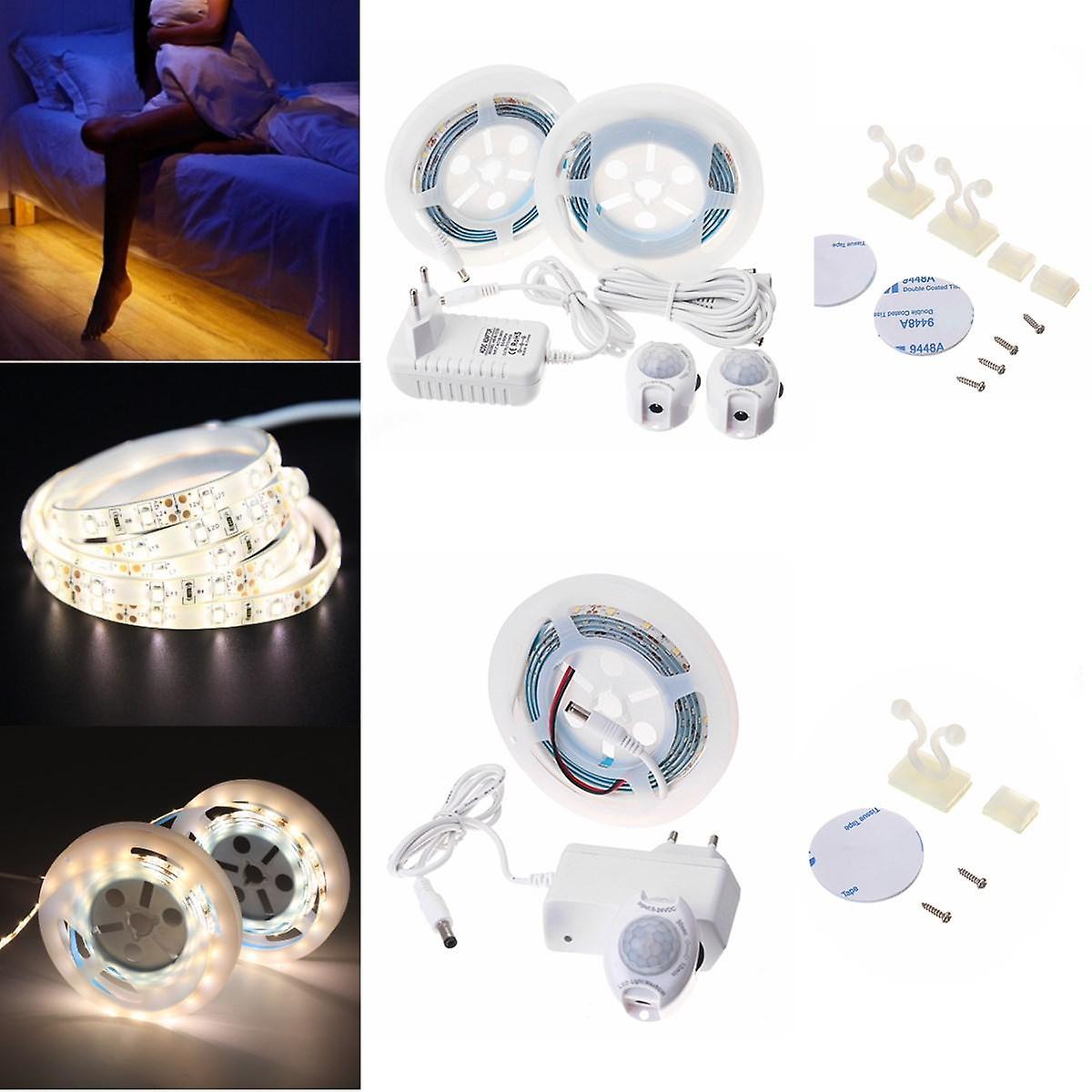 Motion Activated Led Strip Light Bed Night Lamp, Flexible, 1.5m/3m, Eu Plug, Dc12v, With Switch