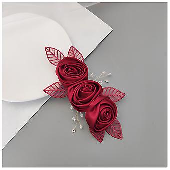 Donna Duckbill Hair Clips Headpiece francese bianco crema raso fiori morsetti per capelli