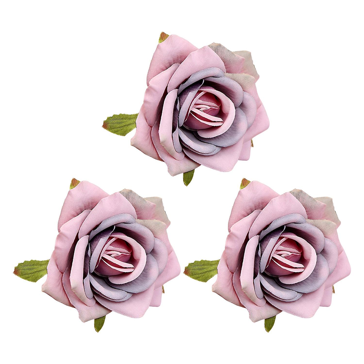 3Pcs Simulation Rose Head Ornamental Rolled Multi-layer Petals Artificial Rose Corsage Accessories