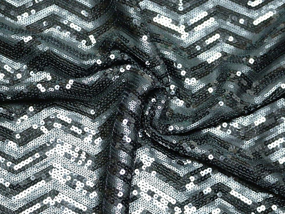 1.5m Sequin Stretch Knit Fabric Black & Grey - per metre
