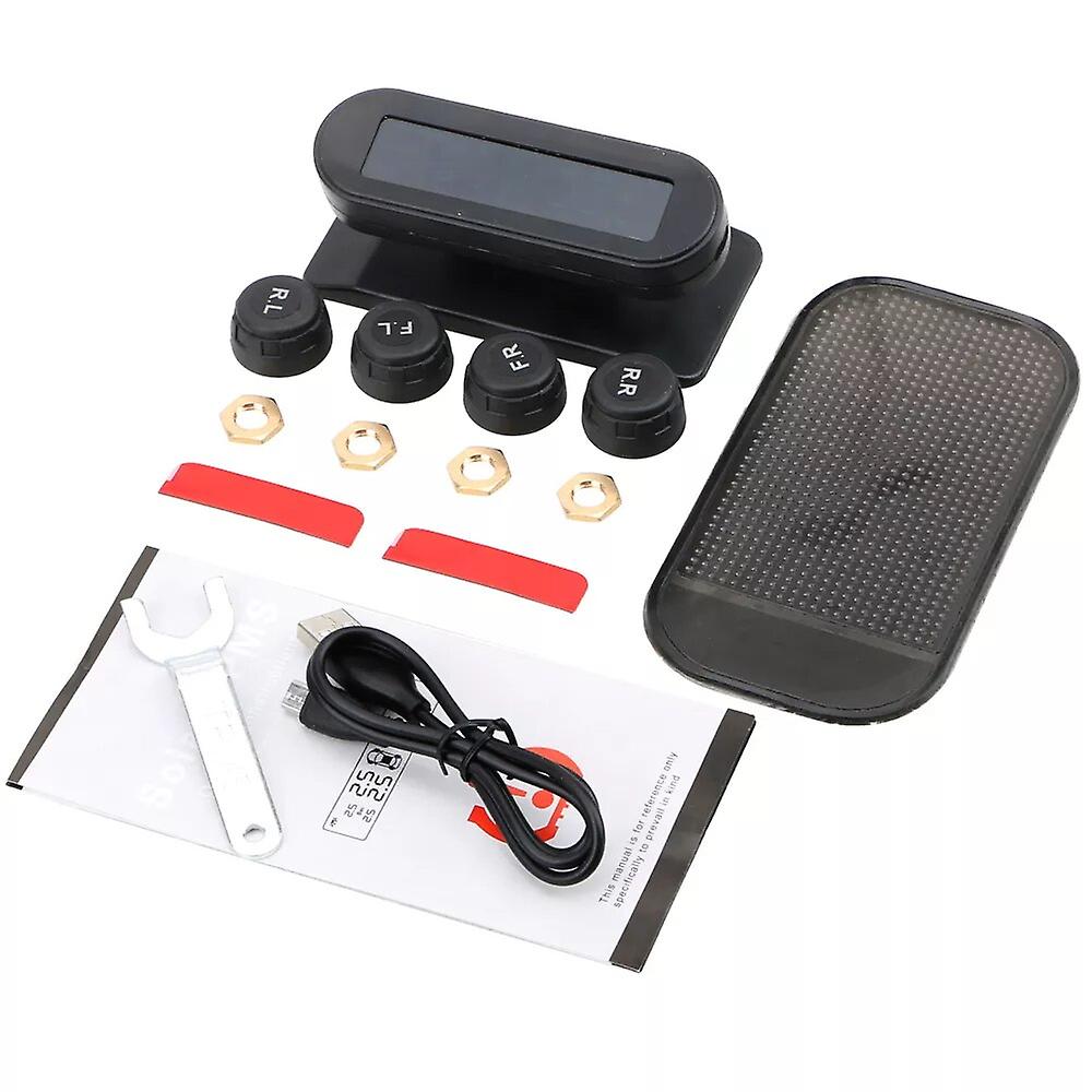 Car Tyre Pressure Monitor Solar Tpms Tire Pressure Monitoring System Temp Warning Fuel Save 4 External Sensors Set Accessories
