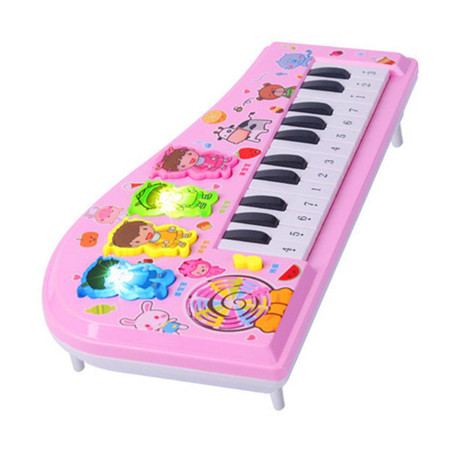 Kids Piano Toy Keyboard Cartoon Multi Function Electronic Instrument for Beginners Pink