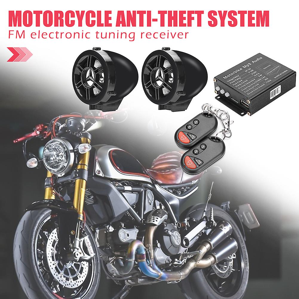 Remote Motorcycle Alarm System MP3 Bluetooth Speaker with FM Radio Amplifies Stereo~13170