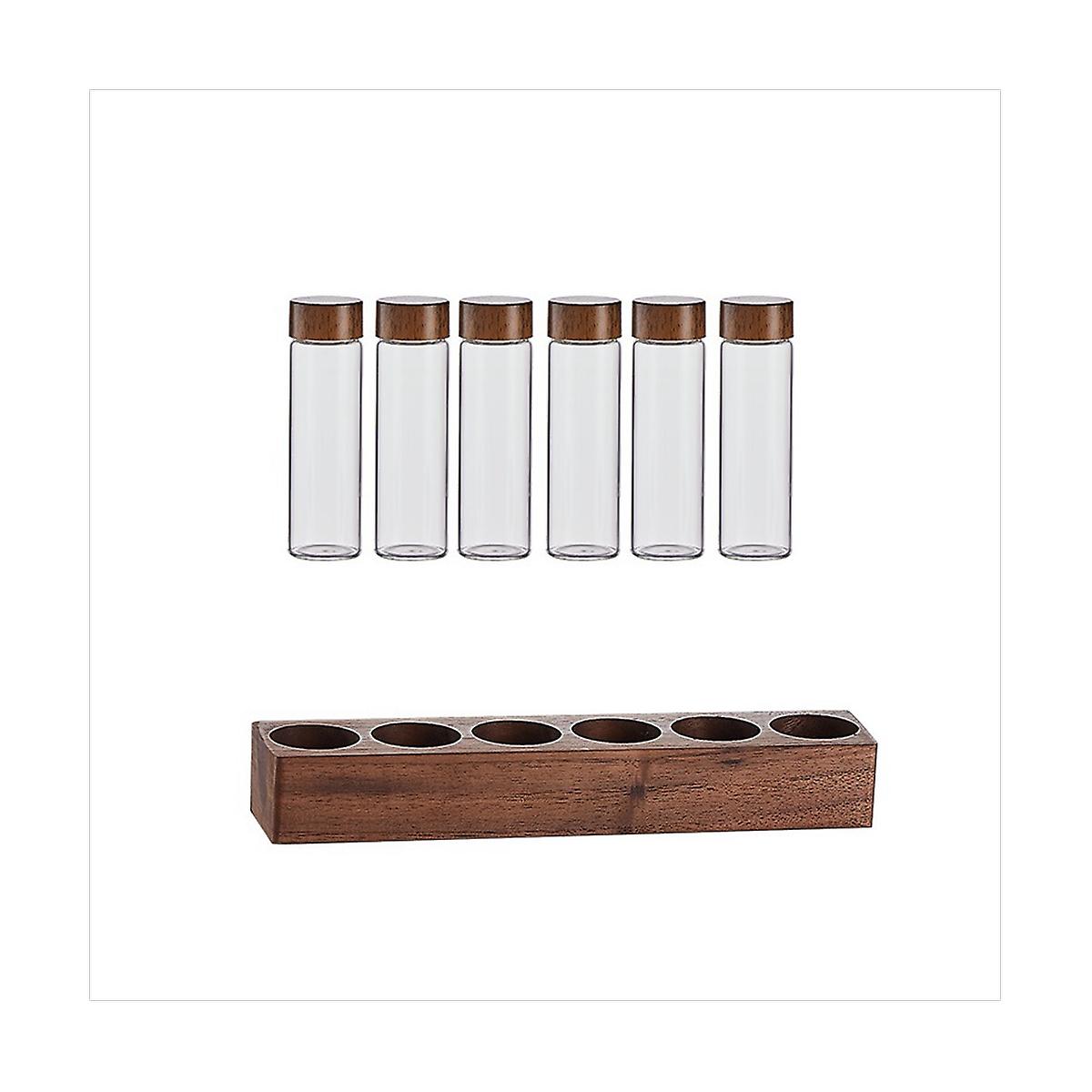 Beans Storage Container Tea Test Tube Glass Bottle With Walnut Display Rack Espresso Coffee Accessories C