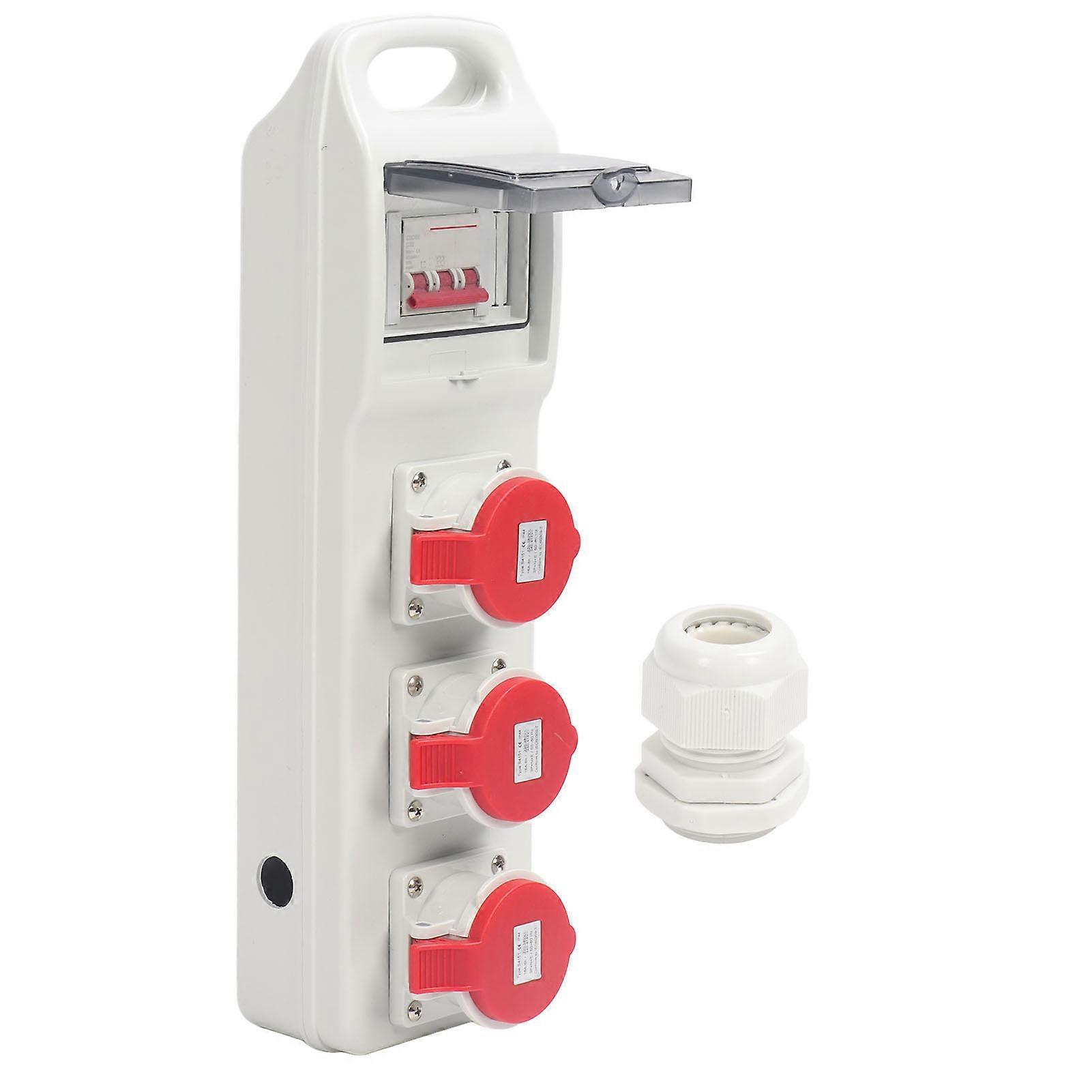 Risegun Power Socketwith Circuit Breaker Portable Power Distributor with Circuit Breaker, IP44 Waterproof, 3-Socket Splitter Box, AC220-380V 16A