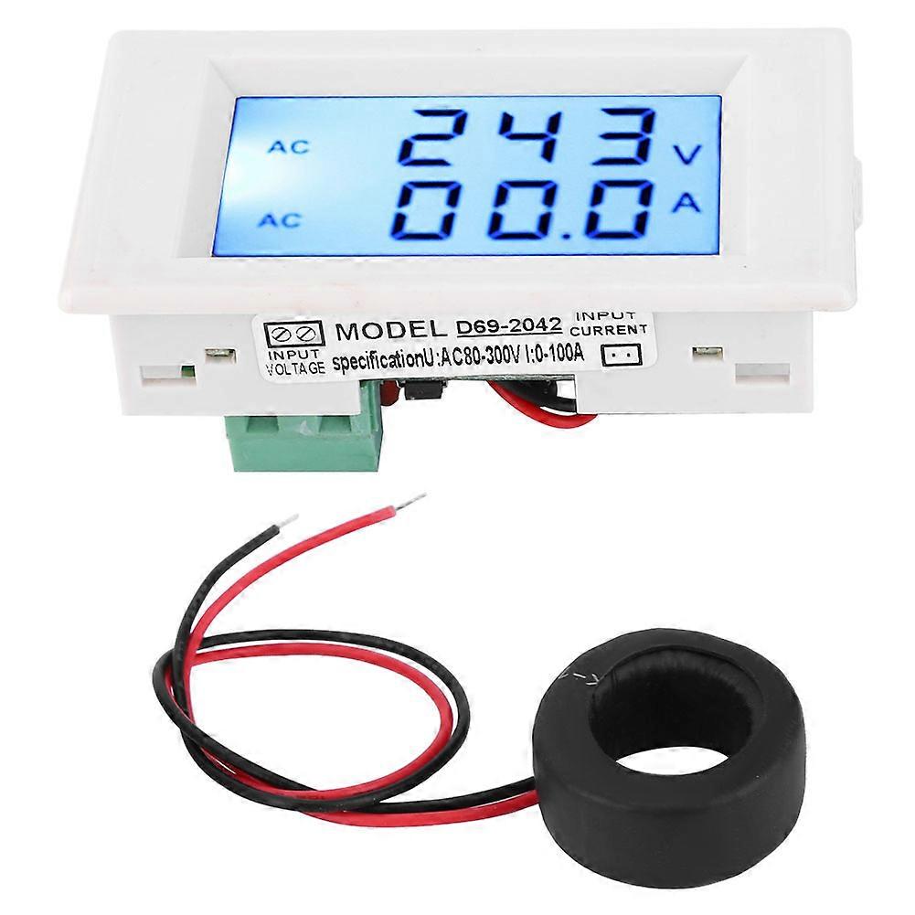 D69-2042 Dual Display Voltmeter Ammeter AC80-300V 0-50A 0-100A with Current TransformerWhite