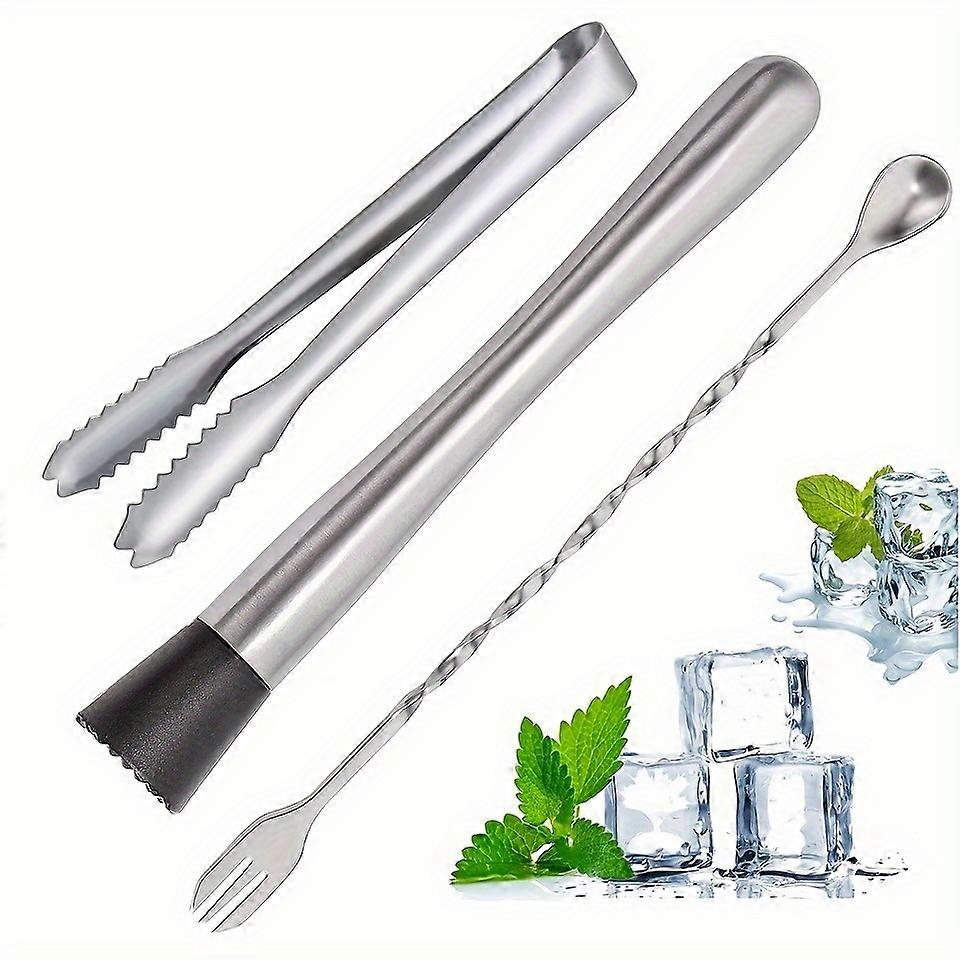 3pcs Stainless Steel Wine Mixing Tool, Bar Spoon Ice Clip Crushed Popsicle, Bar Barware Set, Cocktail Stirring Spoon Set
