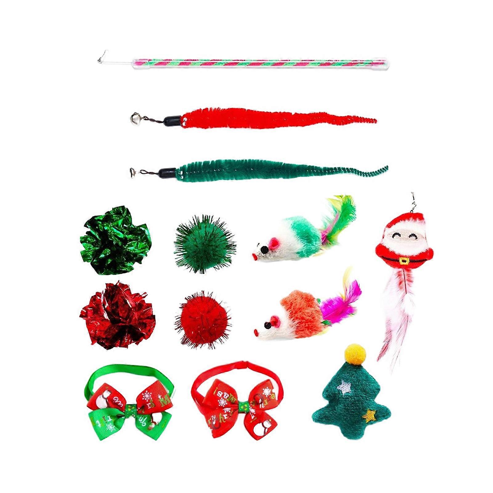 Cat Advent Calendar Interactive Countdown Blind Box 12/24 Cat Teasing Toys Bow Tie Collars Set Christmas Cat Accessories