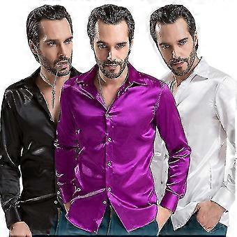 Chemise Homme à Manches Longues En Satin De Soie Brillante - Coupe Élégante - Pour Occasions Spéciales Ou Soirée