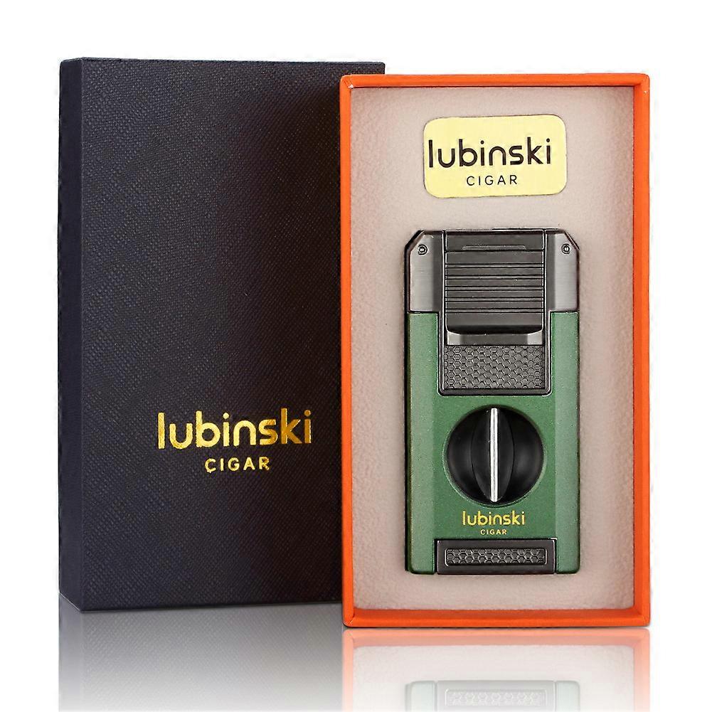 Cigar Lighter Double Fire Direct Windproof Lighter Multifunctional Three-In-One Band Pass Needle Hole Opener V-Shaped Scissors Cigarette Holder