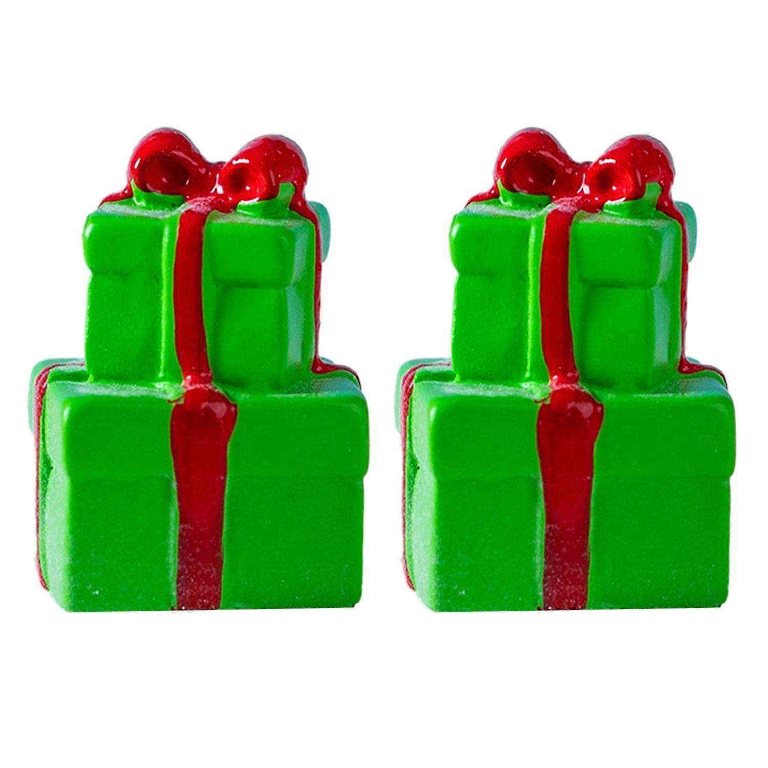 2Pcs Christmas Bear Ornament Mini Cartoon Santa Claus Snowman Tree Gift Box Solid Resin Holiday