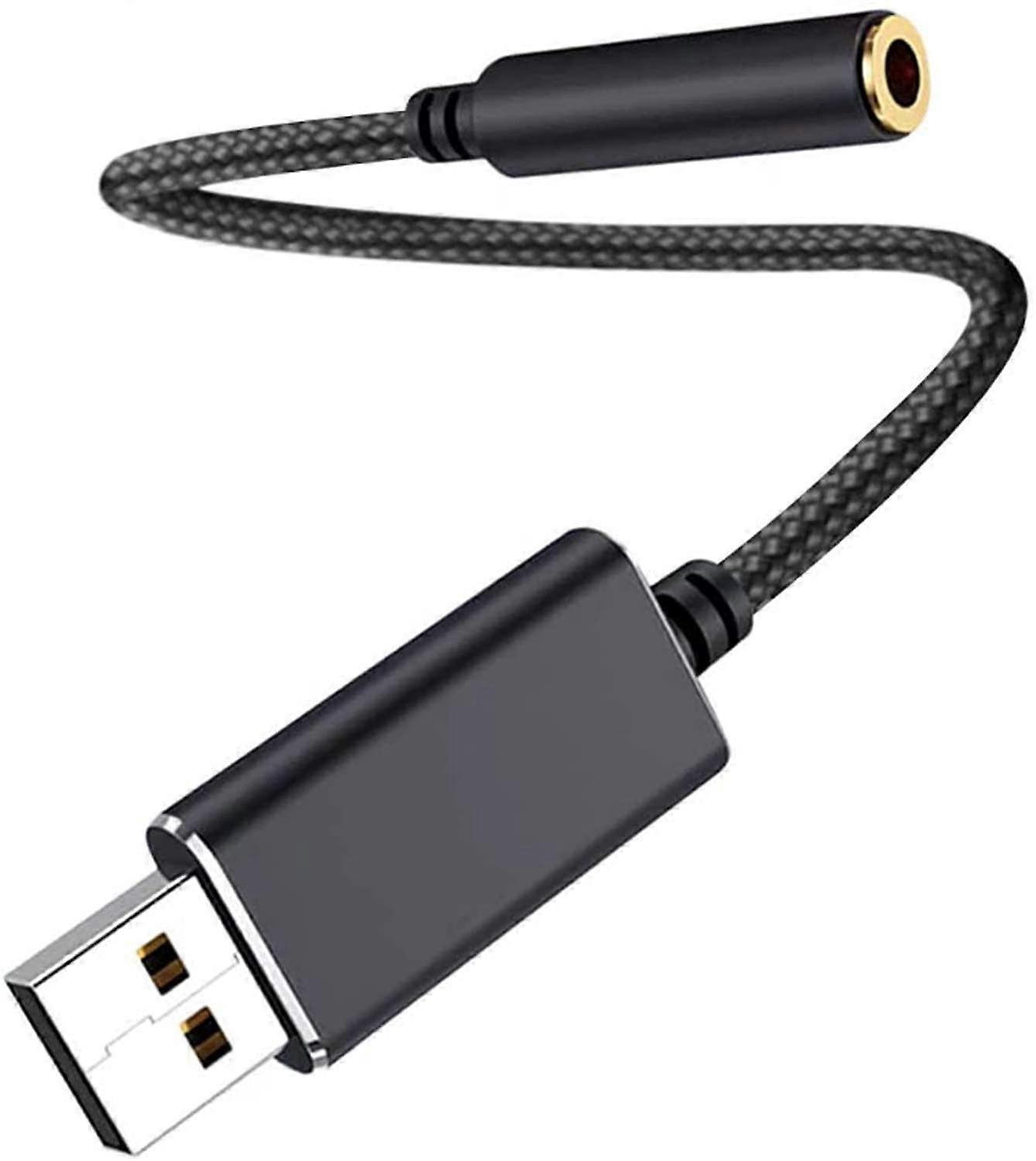 USB Audio Adapter,USB To 3.5mm Audio Jack Adapter, USB External Sound Card Audio Adapter with 3.5mm Headphone and Microphone Jack(Black/20cm)