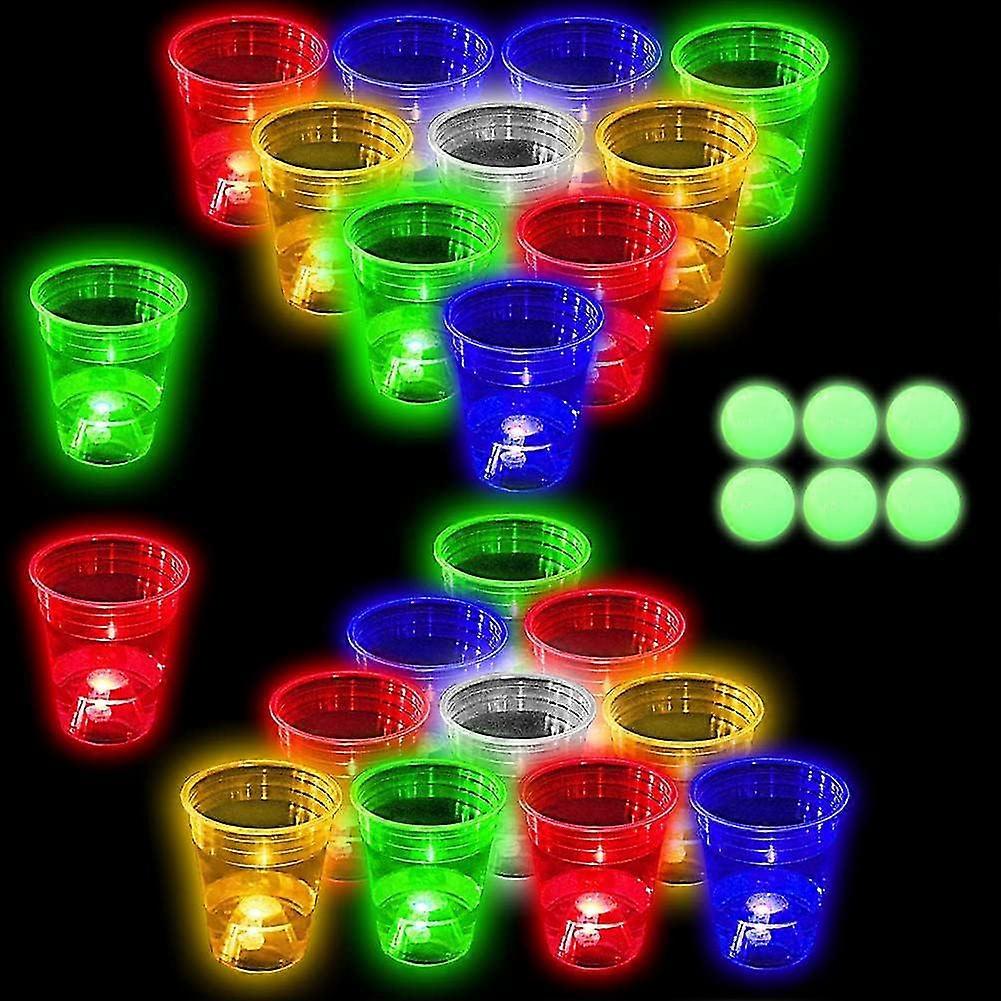 Glow in The Dark Beer Pong Set,Party Games for Beer Pong Table,22 Light up Cups(5 Colors) and 6 Glow Balls,Night Gams for Indoor Outdoor Party Event-I