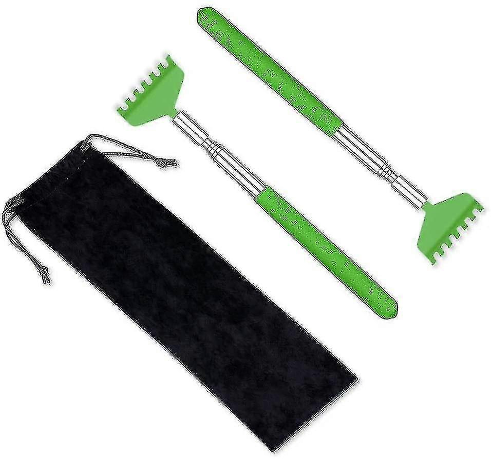 2 Pack Portable Extensible Back Scratcher, Acier inoxydable, vert
