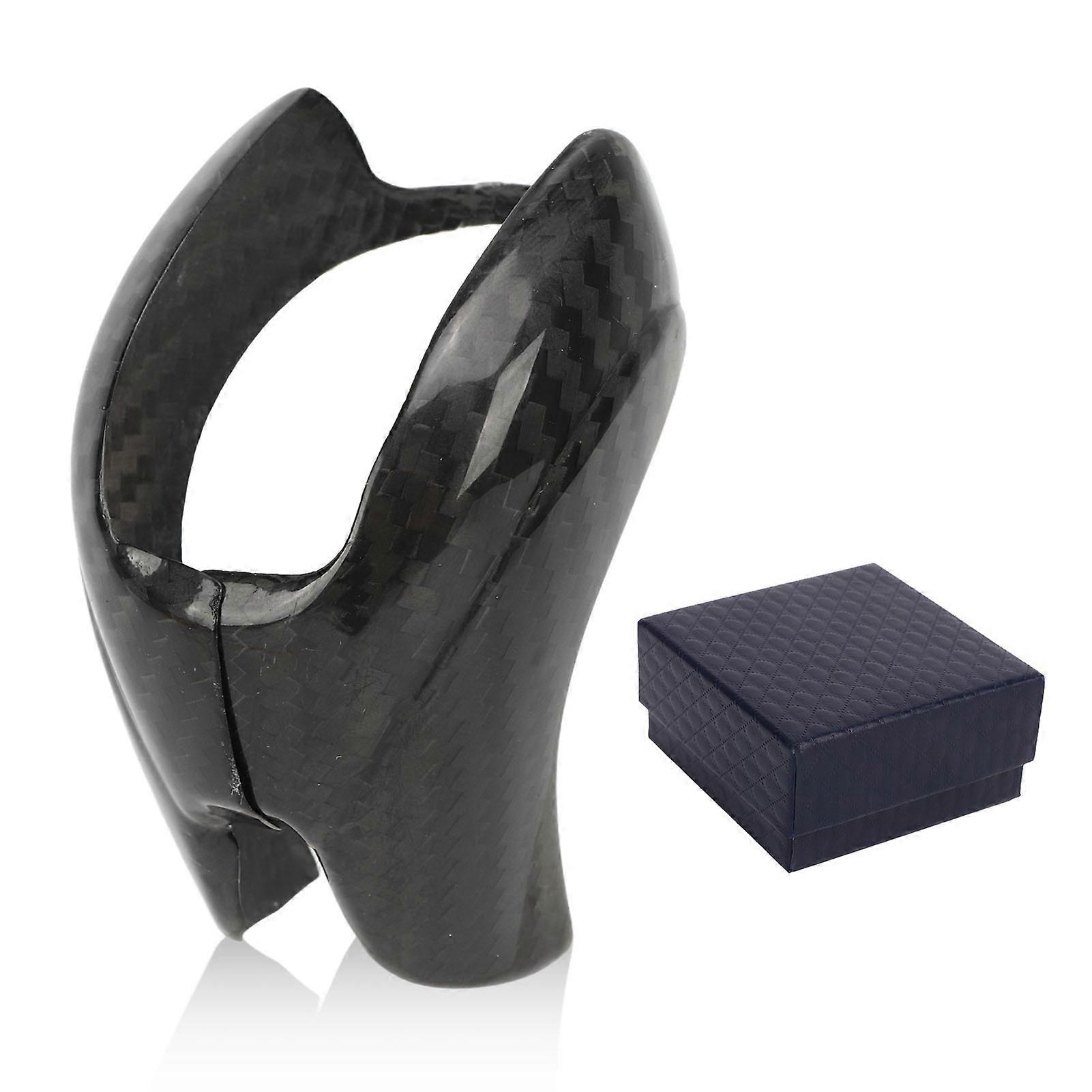 2PCS Gear Shift Knob Cover Bright Black Carbon Fiber Interior Gear Shift Lever Knob Trim Replacement for GTR R35 2008?2015