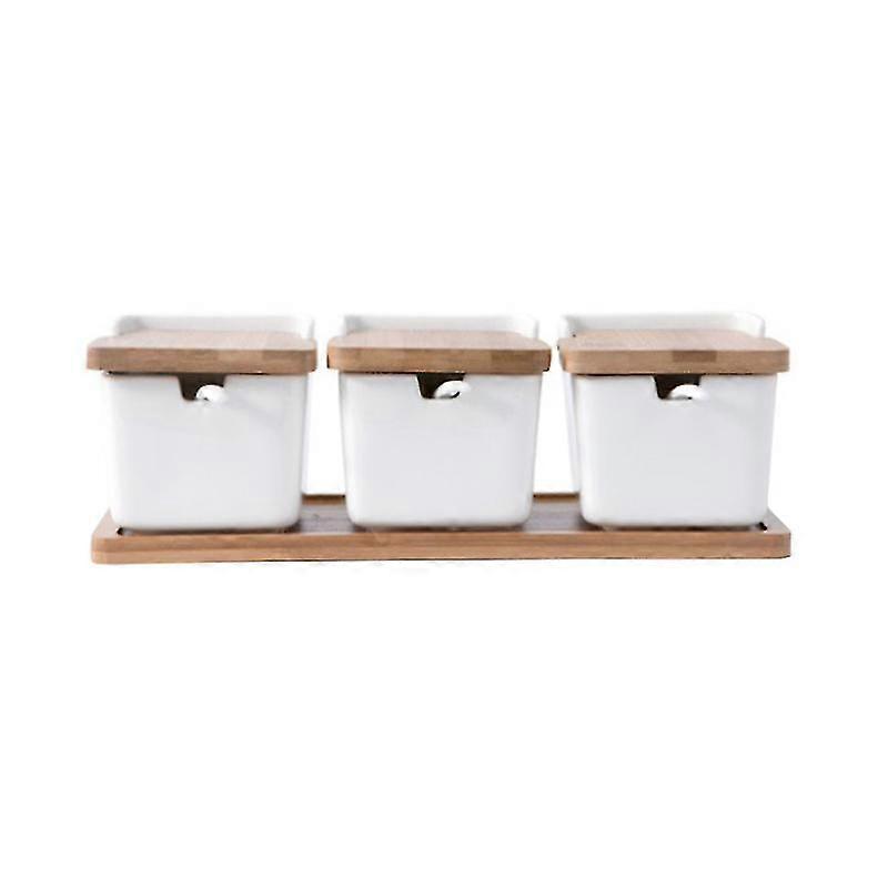 Creative Ceramic Seasoning Bottle Set Three-Piece Condiment Jar Set Condiment Storage Container With Base Holder And Spoons