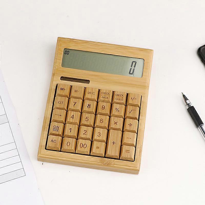 Functional Desktop Calculator Solar Power Bamboo Calculators with 12-digit Large Display (1pc
