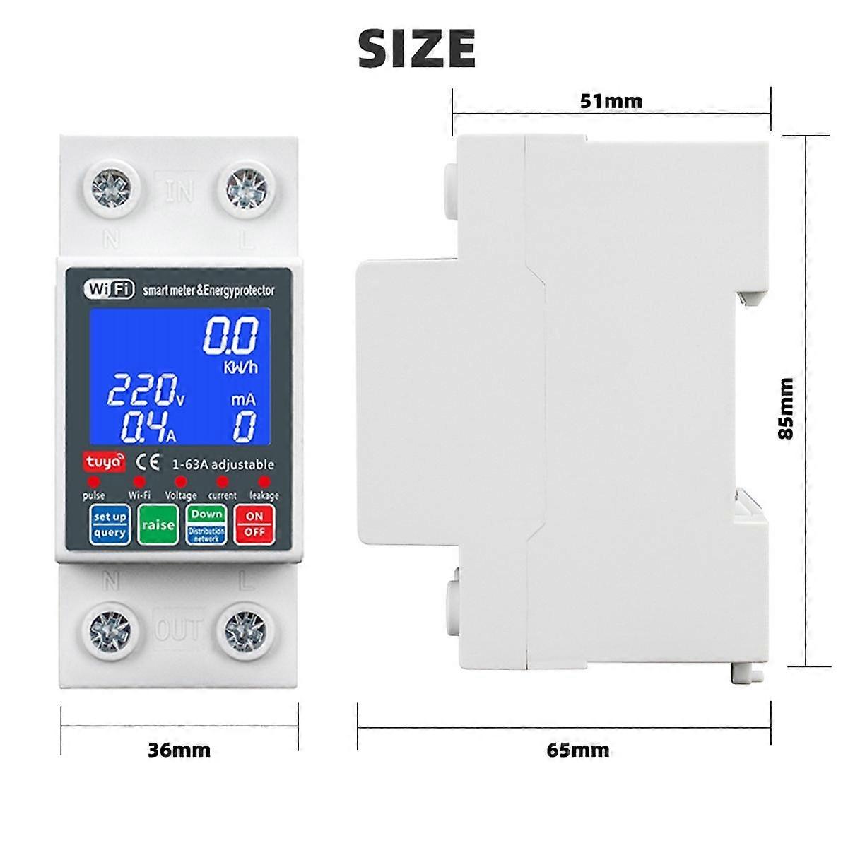 NY WTDZW-63A Smart PV-sikring Tuya 220v Spenning Strøm Lekkasjebeskyttelse Mcb Automatisk Bryter 63A Wifi