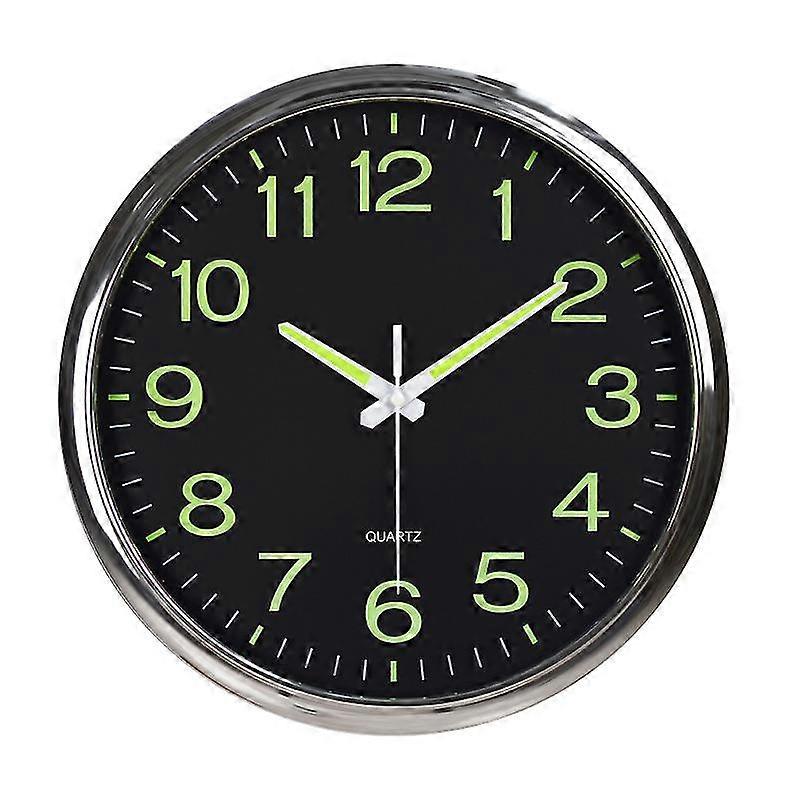 12 palcov okrúhle veľké svetelné nástenné hodiny žiaria v tmavom netikajúcom vnútornom dekore -strieborná