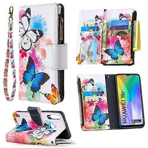 For Huawei Y6p Colored Drawing Pattern Zipper Horizontal Flip Leather Phone Case