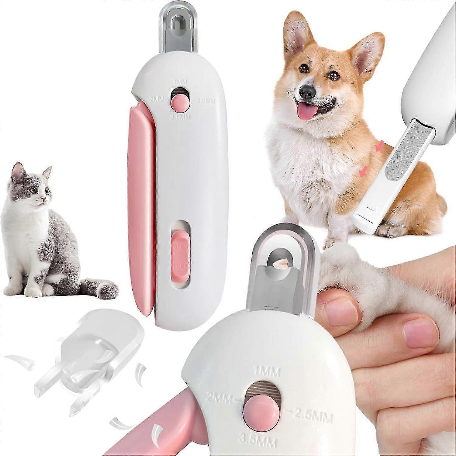 Cat Nail Clipper with Adjustable Aperture, Dog Claw Trimmer with 4 Gears & Nail File, Safe Pet Nail Clipper Grooming Toola(Pink)