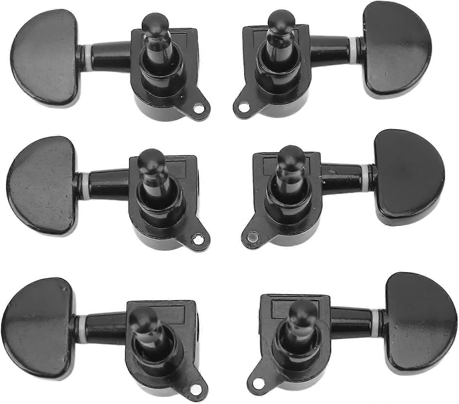 3 Left 3 Right Semicircle Head Guitar Locking Tuners Guitar String Tuning Pegs Machine Head Set (Black) Performance Accessory