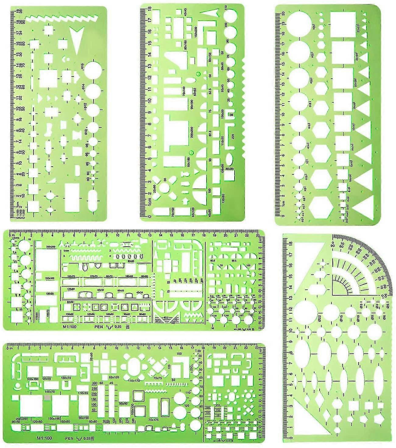 6 Pieces Plastic Measuring Ruler Drafting Templates Building Formwork Templates Circle Template Geometric Drawing Rulers For Office And School (light