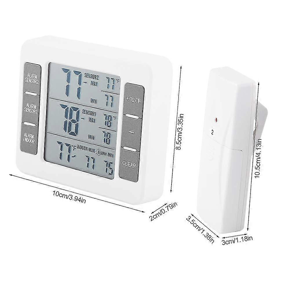 Termometro Digitale Wireless Per Frigorifero E Freezer &ndash; Doppio Sensore Con Allarme &ndash; LCD Bianco