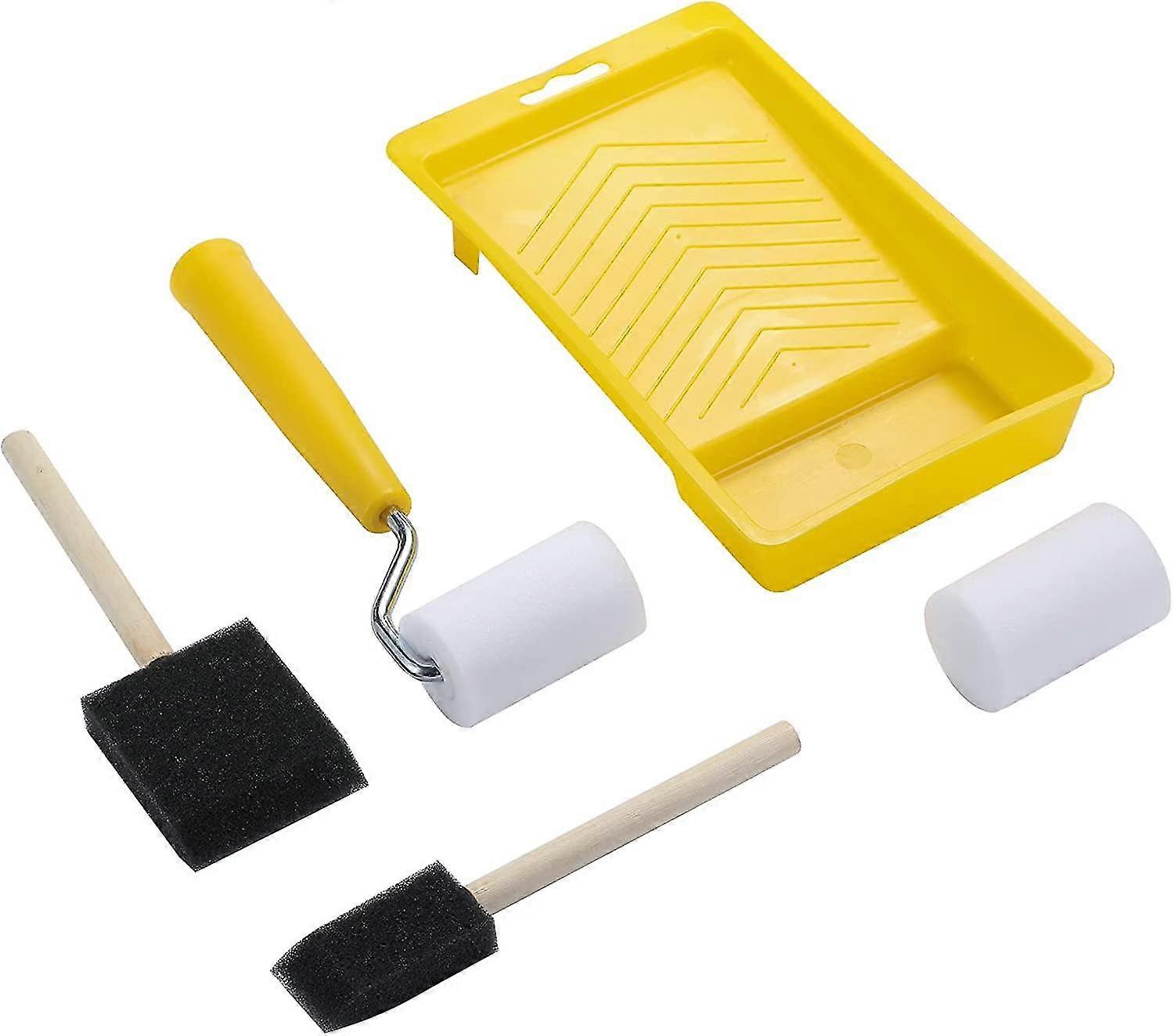 Foam Paint Brushes Roller Set - 5-piece Sponge Paint Brush And Foam Trim Roller