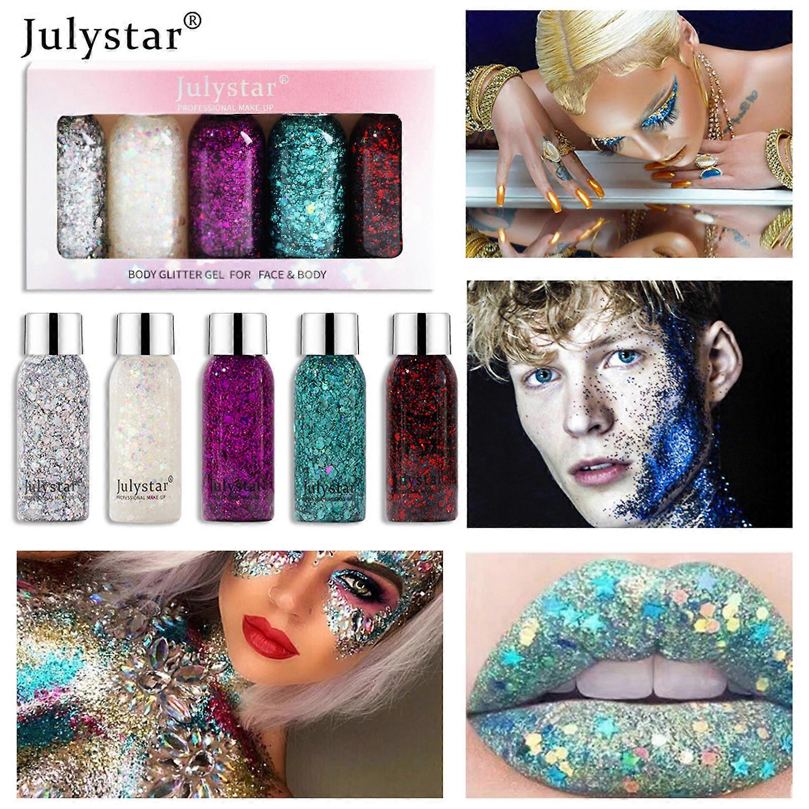 Blue Sequin Liquid Eyeshadow Stage Makeup Face Body Flash Color Eyeshadow Set 5* 30ml