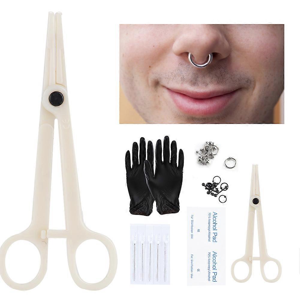 10Pcs Professional Body Piercing Tool Kit Nose Navel Nipple Needles Set