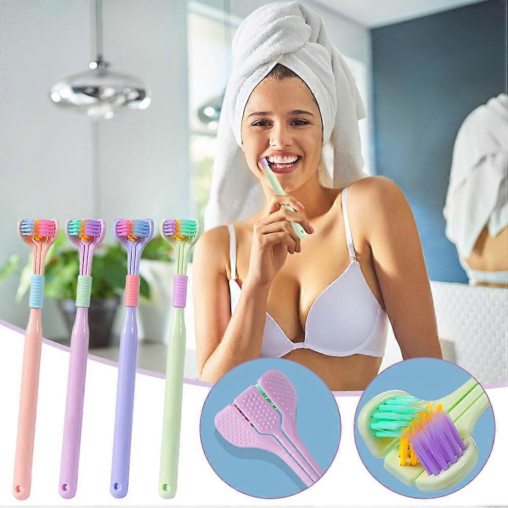 Pack of 2 3 4 Three Sided Toothbrushes Soft Bristle Toothbrush for Adults V Shaped Toothbrush Non Slip Cleaning Toothbrush