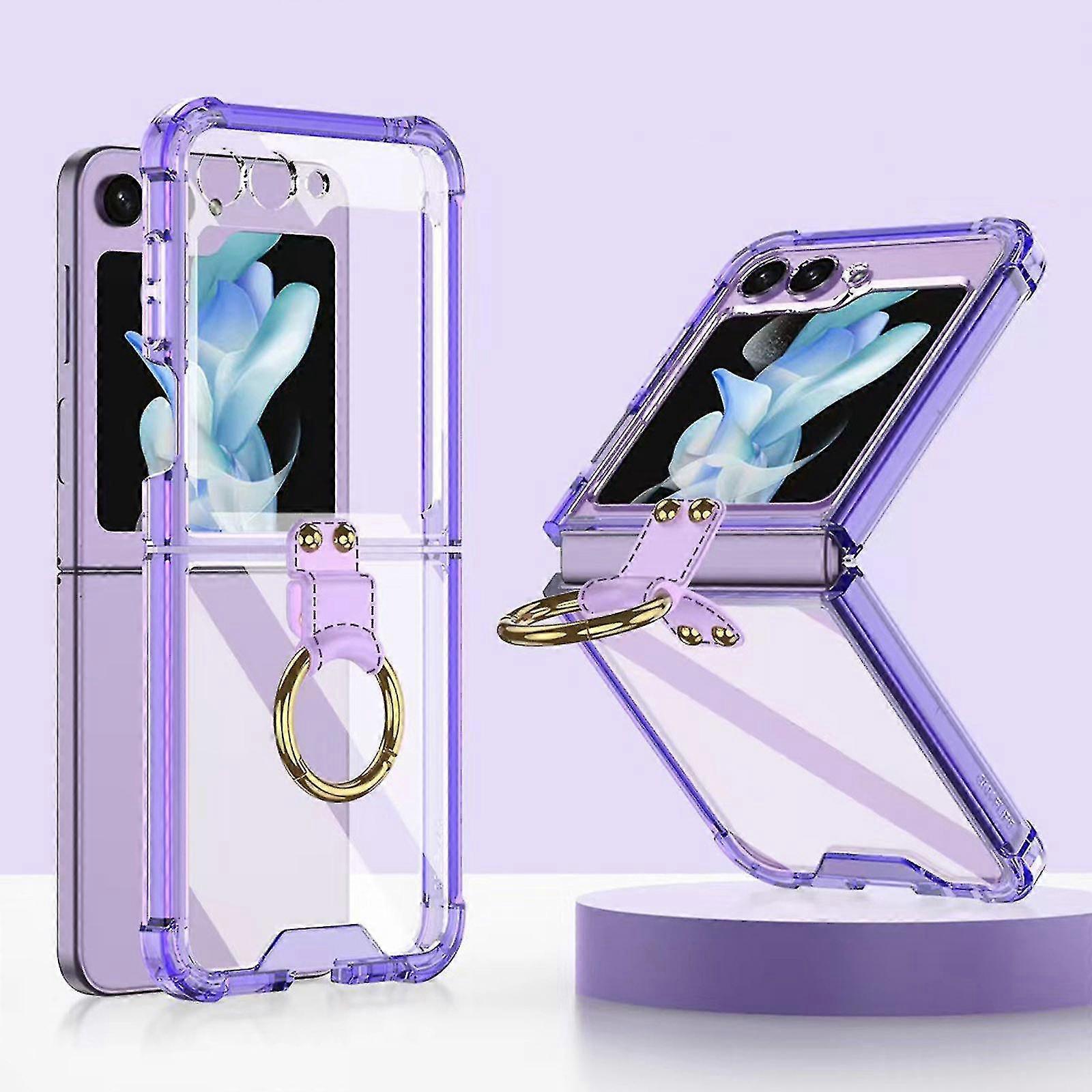 Z Flip 5 Case With Ring Thin Clear Crystal Cover Transparent Scratchproof Lightweight Full Protective Case For Samsung Galaxy Z Flip 5 5g