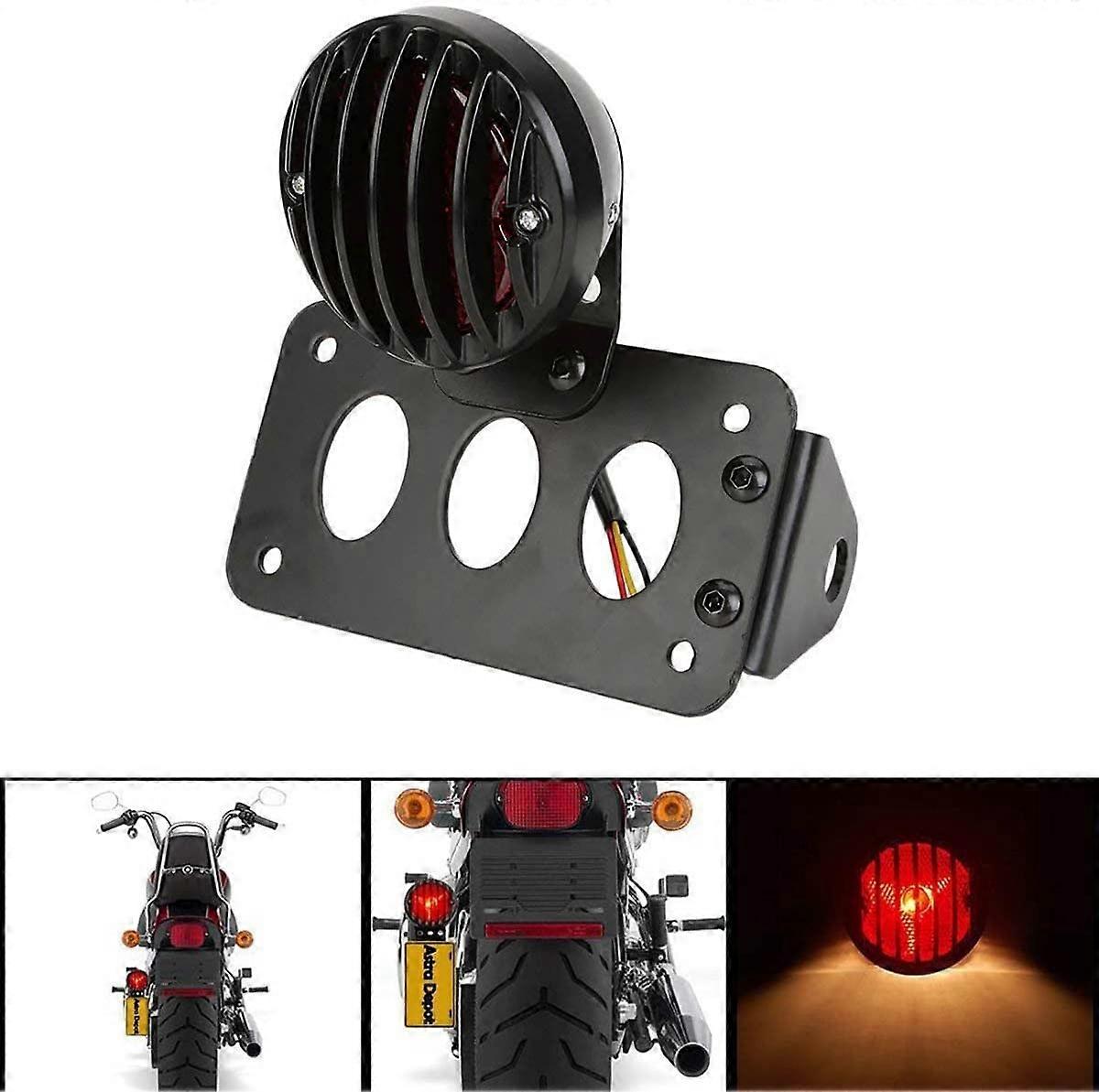 Motorcycle tail light brake light 12V running light indicator license plate light brake light with bracket - black shell + red light1pcs