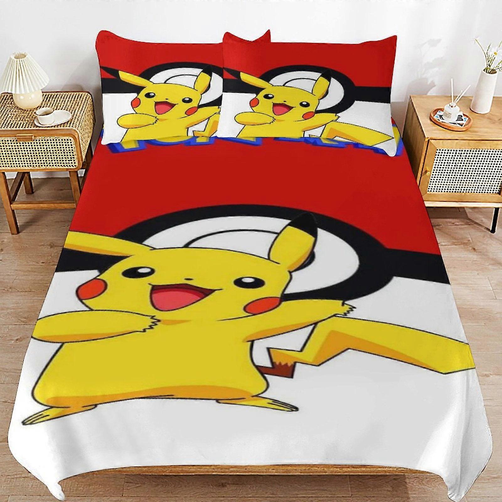 Bedding set BM639 Pi-ka-chu Bed Duvet Cover Microfiber Bedding Sets 3D Printed Lightweight 3 Piece Comforter Sets, 1 Duvet Cover And 2 Pillow Shams fo