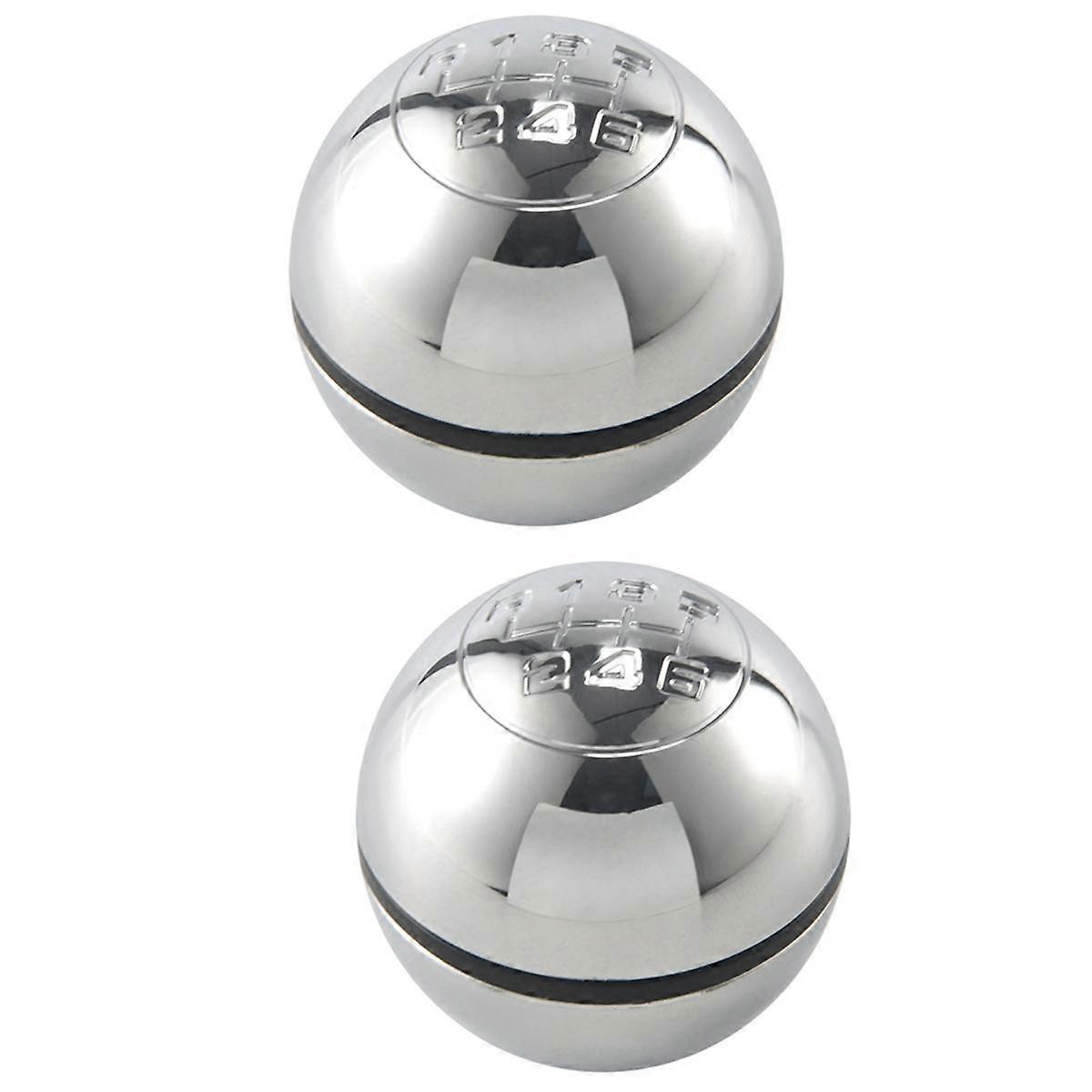 2PCS 6 Speed Car Manual Gear Shift Knob Bright Lever Shifter Stick Hand Ball for 2010-On