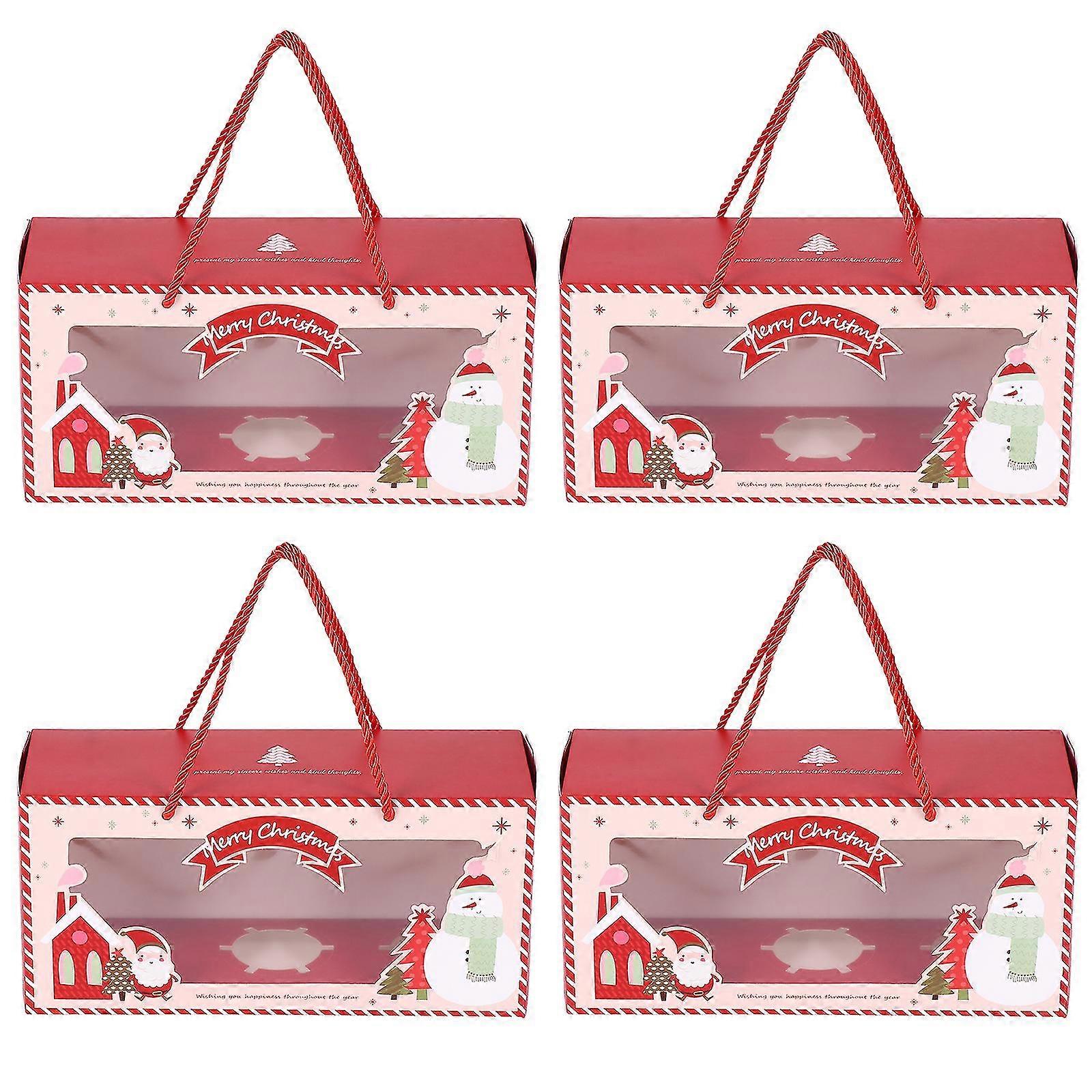 4 Pcs Paper Cup Boxes Portable Cupcake Boxes Practical Cupcake Holders red