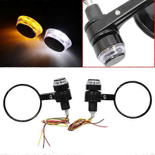 Universal Round 3" Motorcycle 22mm 7/8" Handlebar Bar End Rear View Side Mirrors w/LED Turn Signals For Yamaha Harley Cafe Racer