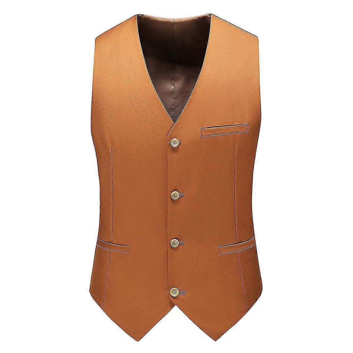 VAWAN Mens V-Neck Suit Vest Solid Color Wedding Business Vest Waistcoat