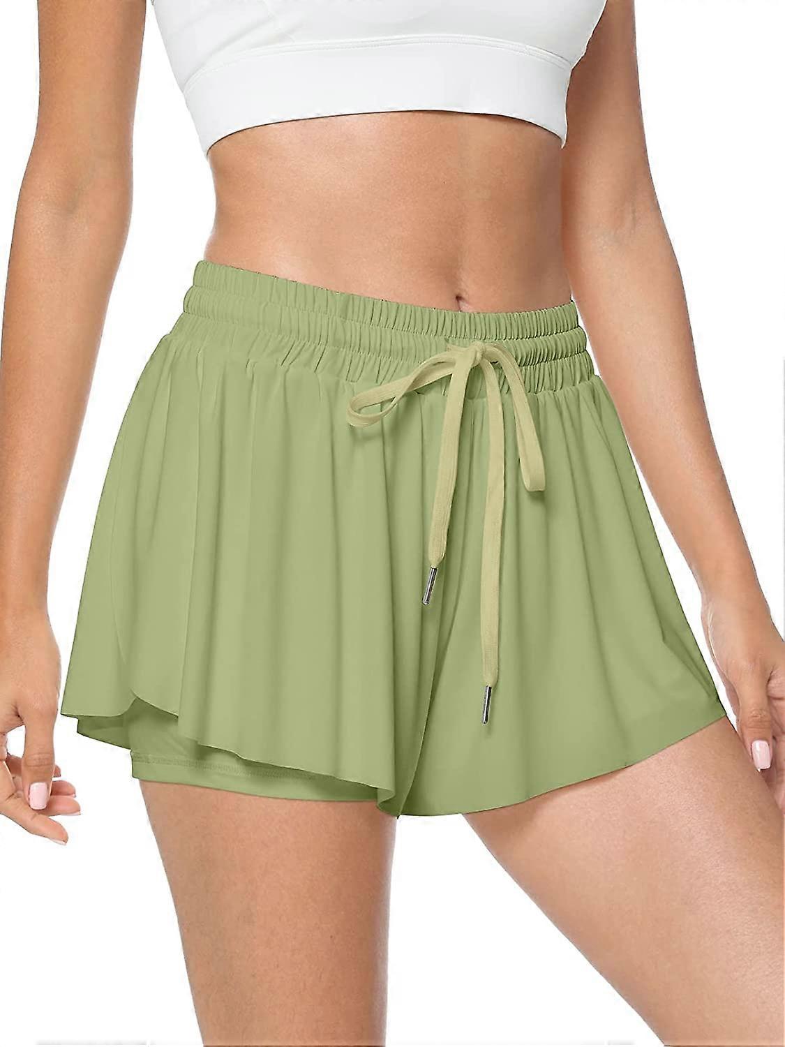Womens 2 in 1 Flowy Workout Shorts Casual Drawstring High Waist Running Athletic Shorts Comfy