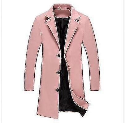 Mens Jackets Long Solid Color Single-breasted Coat Casual Overcoat