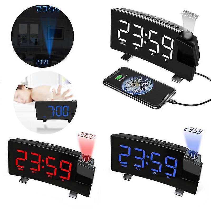 Väckarklocka Projektion Digital Väckarklocka Projektor Larm Stor Led Väckarklocka Hög Dubbel Väckarklocka för Tung Sovande Barn Äldre Hem