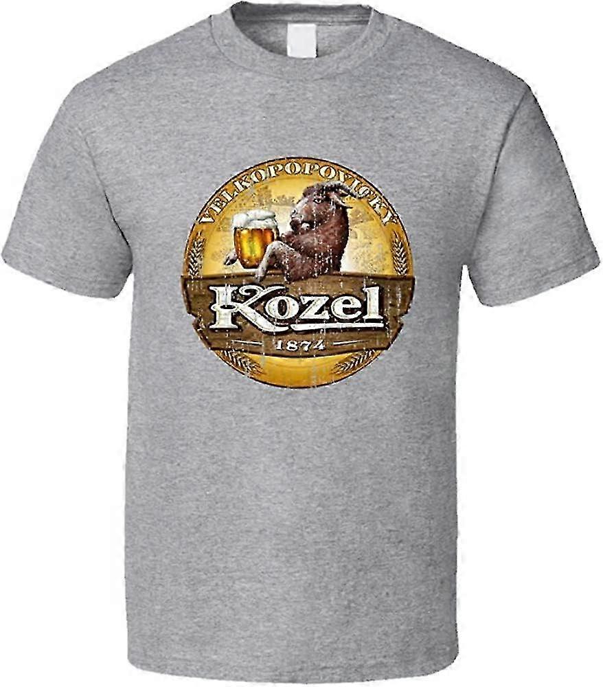 Velkopopovicky kozel Premium Premium Bière Cool Worn Look T Shirt Sport Gris Rétro tendance Matériau
