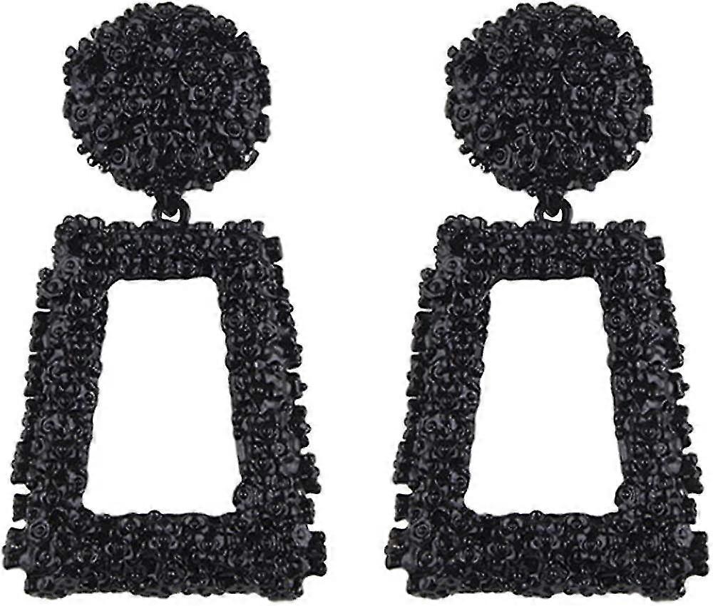 Black rectangular geometric dangle earrings for women